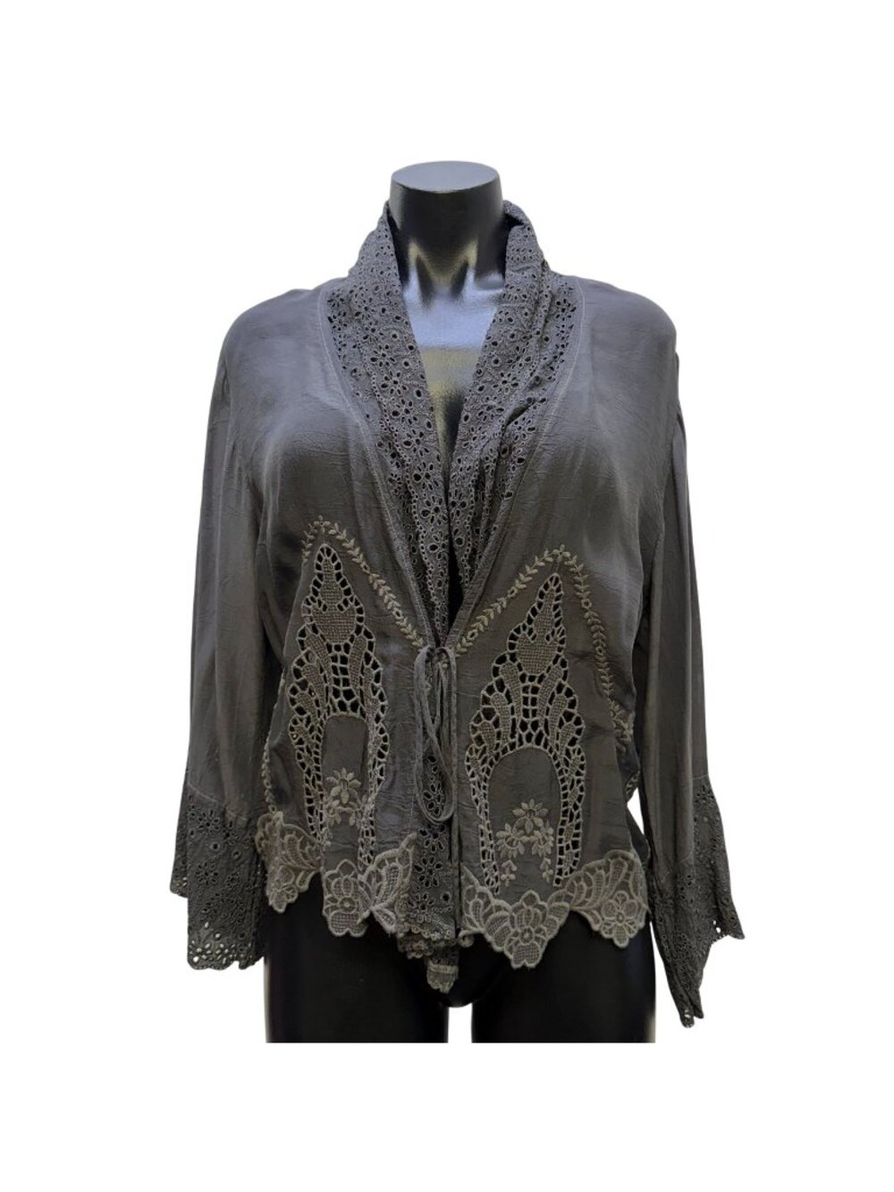 Johnny Was Gray Open Cardigan Tie Front Closure Size S